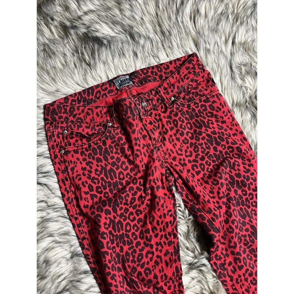 TRIPP NYC Red Leopard Print Skinny Jeans Punk Grunge Style Size 7 Women